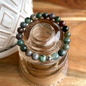 Hand Crafted Indian Agate 8MM Bead Bracelet, 7.25"